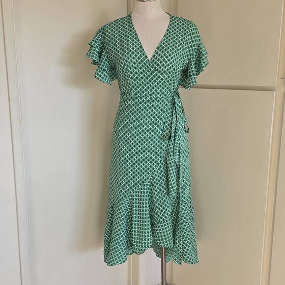 Max Studio Women's Ruffle Crepe High/Low Wrap Midi Dress, Grn/Blue,NWOT, XS - Picture 6 of 9